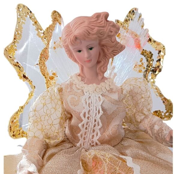 Fiber Optic Angel Tree Topper Gold Table Display Light Up Multi Color Christmas. - Picture 5 of 16